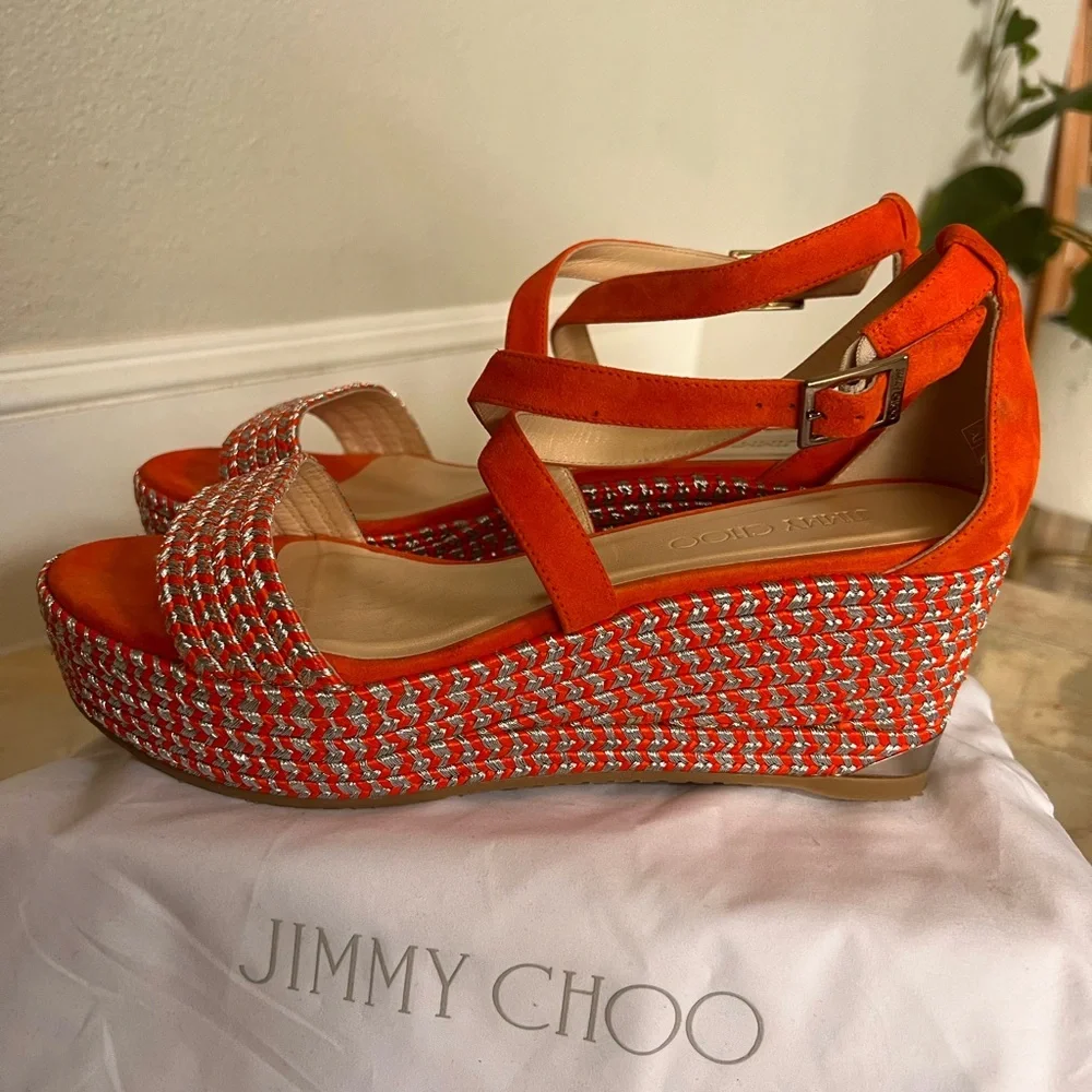 Jimmy Choo Silver and Orange suede Espadrilles/Wedges - Picture 7 of 10